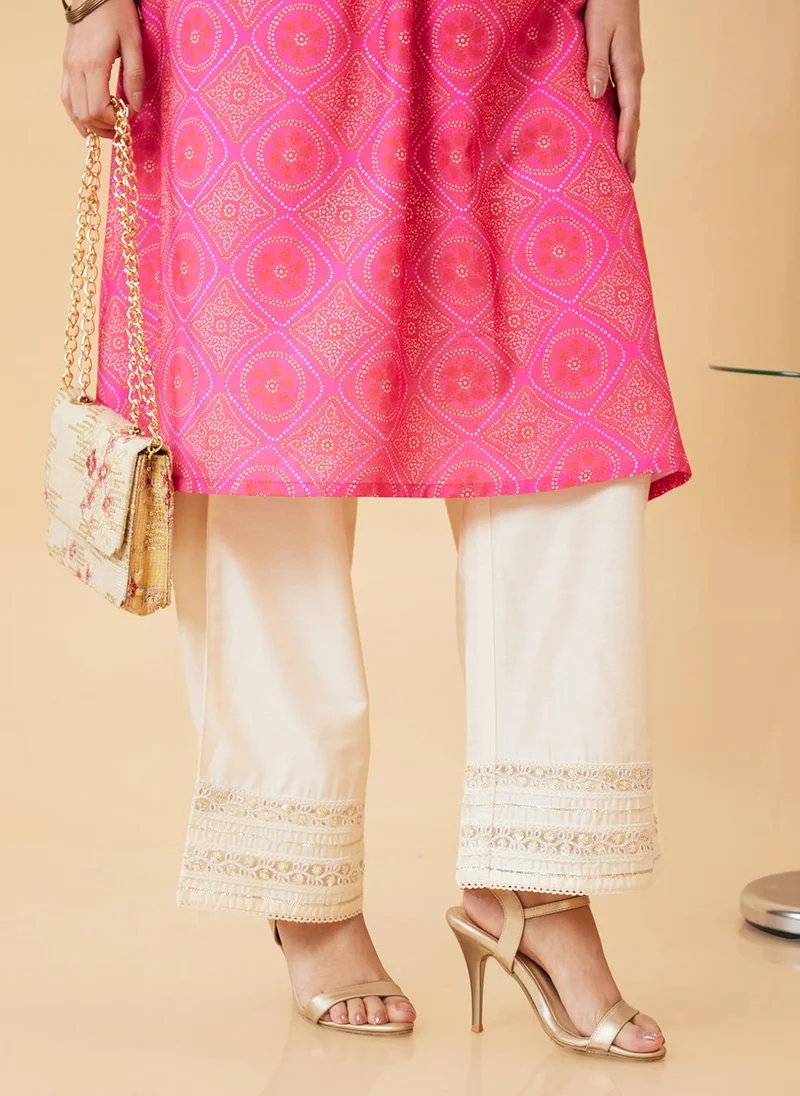 Globus  Globus Women Off White Straight Palazzos with Lace Hem Design for Women | Best Price UAE